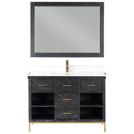 Altair Kesia 48" Free Standing Single Basin Vanity Set with Cabinet, Stone Composite Vanity Top, and Framed Mirror Black Oak