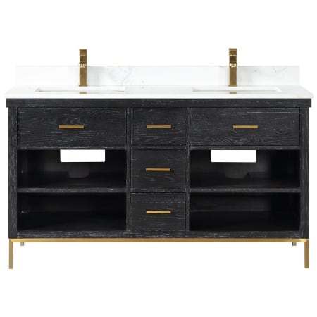 Altair Kesia 60" Free Standing Double Basin Vanity Set with Cabinet and Stone Composite Vanity Top Black Oak