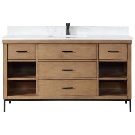 Altair Kesia 60" Free Standing Single Basin Vanity Set with Cabinet and Stone Composite Vanity Top Brown Pine