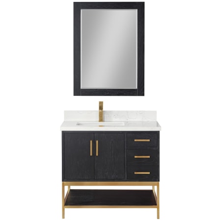Altair Wildy 36" Free Standing Single Basin Vanity Set with Cabinet, Stone Composite Vanity Top, and Framed Mirror Black Oak