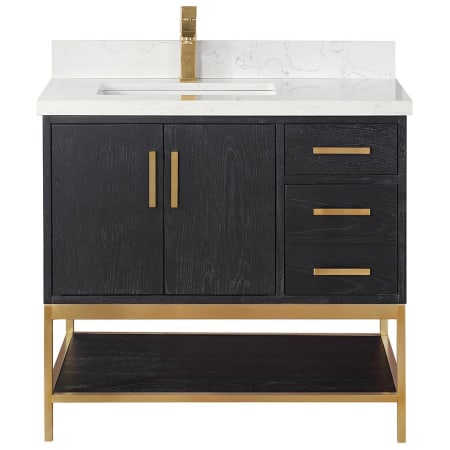 Altair Wildy 36" Free Standing Single Basin Vanity Set with Cabinet and Stone Composite Vanity Top Black Oak