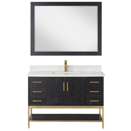 Altair Wildy 48" Free Standing Single Basin Vanity Set with Cabinet, Stone Composite Vanity Top, and Framed Mirror Black Oak