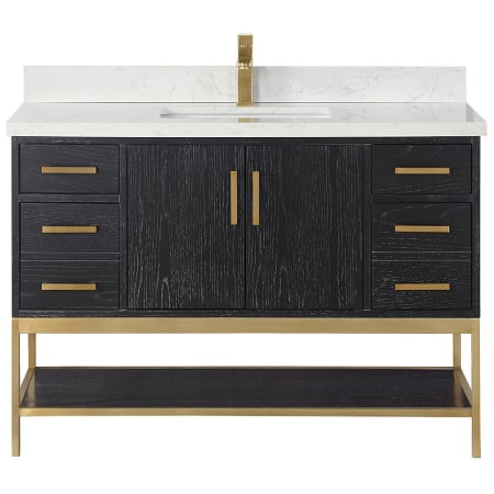 Altair Wildy 48" Free Standing Single Basin Vanity Set with Cabinet and Stone Composite Vanity Top Black Oak