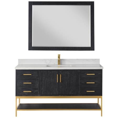 Altair Wildy 60" Free Standing Single Basin Vanity Set with Cabinet, Stone Composite Vanity Top, and Framed Mirror Black Oak