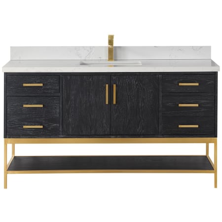 Altair Wildy 60" Free Standing Single Basin Vanity Set with Cabinet and Stone Composite Vanity Top Black Oak