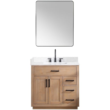 Altair Gavino 36" Free Standing Single Basin Vanity Set with Cabinet, Stone Composite Vanity Top, and Framed Mirror Light Brown