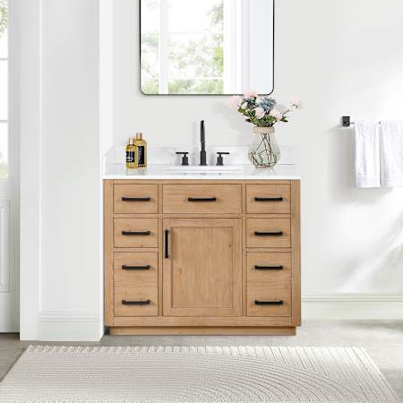 Altair Gavino 42" Free Standing Single Basin Vanity Set with Cabinet and Engineered Stone Vanity Top Light Brown