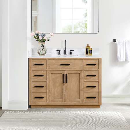 Altair Gavino 48" Free Standing Single Basin Vanity Set with Cabinet and Stone Composite Vanity Top Light Brown
