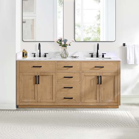 Altair Gavino 72" Free Standing Double Basin Vanity Set with Cabinet and Stone Composite Vanity Top Light Brown