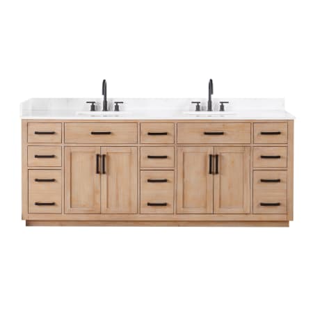 Altair Gavino 84" Free Standing Double Basin Vanity Set with Cabinet and Engineered Stone Vanity Top Light Brown