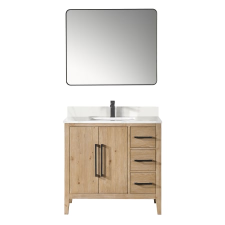 Altair Laurel 36" Free Standing Single Basin Vanity Set with Cabinet, Quartz Vanity Top, and Framed Mirror Weathered Fir