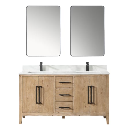 Altair Laurel 60" Free Standing Double Basin Vanity Set with Cabinet, Quartz Vanity Top, and Framed Mirror Weathered Fir