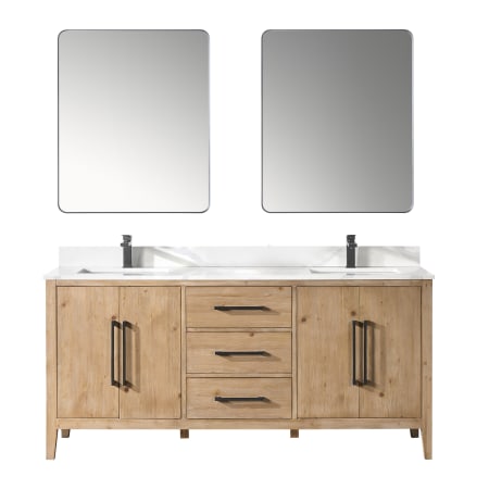 Altair Laurel 72" Free Standing Double Basin Vanity Set with Cabinet, Quartz Vanity Top, and Framed Mirror Weathered Fir