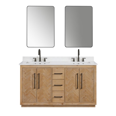 Altair Bellavia 60" Free Standing Double Basin Vanity Set with Cabinet, Engineered Stone Vanity Top, and Framed Mirror Weathered Fir
