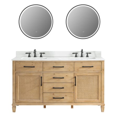 Altair Solana 60" Free Standing Double Basin Vanity Set with Cabinet, Quartz Vanity Top, and Framed Mirror Weathered Fir