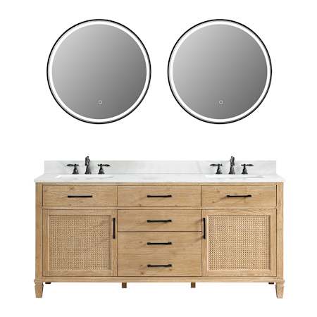Altair Solana 72" Free Standing Double Basin Vanity Set with Cabinet, Quartz Vanity Top, and Framed Mirror Weathered Fir