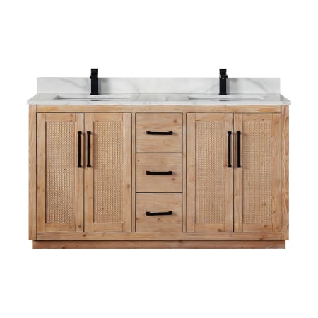 Altair Floral 60" Free Standing Double Basin Vanity Set with Cabinet and Quartz Vanity Top Light Brown