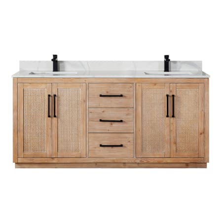 Altair Floral 72" Free Standing Double Basin Vanity Set with Cabinet and Quartz Vanity Top Light Brown