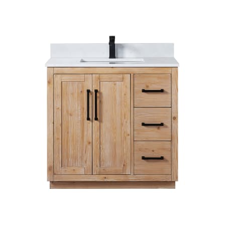 Altair Cicero 36" Free Standing Single Basin Vanity Set with Cabinet and Engineered Stone Vanity Top Light Brown