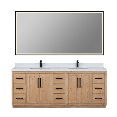 Altair Cicero 84" Free Standing Double Basin Vanity Set with Cabinet, Engineered Stone Vanity Top, and Framed Mirror Light Brown