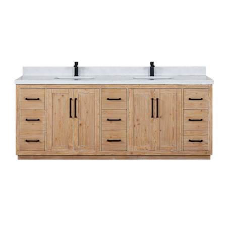 Altair Cicero 84" Free Standing Double Basin Vanity Set with Cabinet and Engineered Stone Vanity Top Light Brown