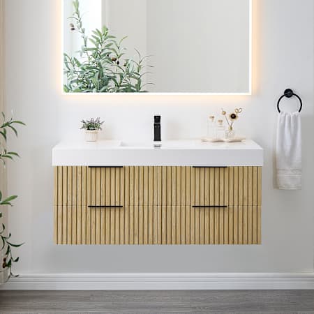Altair Livia 48" Wall Mounted Single Basin Vanity Set with Cabinet and Engineered Stone Vanity Top Nature Brown