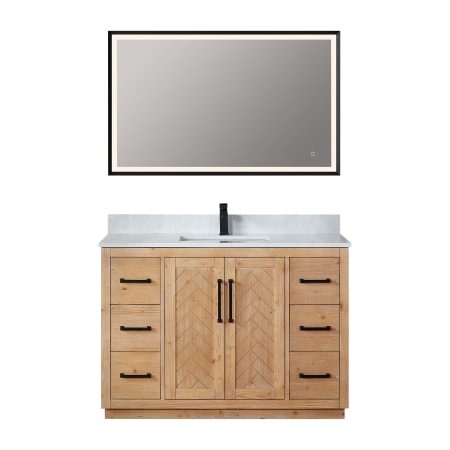 Altair Anais 48" Free Standing Single Basin Vanity Set with Cabinet, Engineered Stone Vanity Top, and Framed Mirror Light Brown