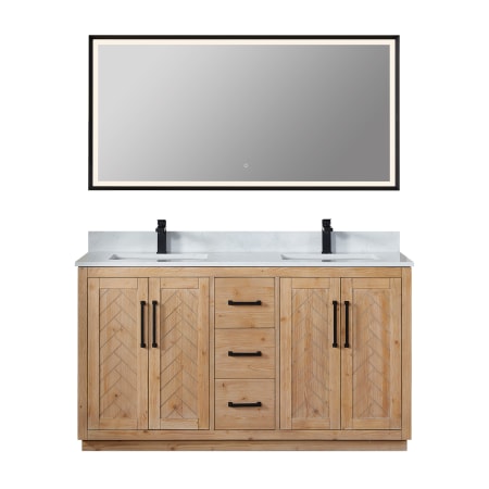 Altair Anais 60" Free Standing Double Basin Vanity Set with Cabinet, Engineered Stone Vanity Top, and Framed Mirror Light Brown