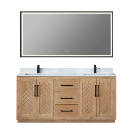 Altair Anais 72" Free Standing Double Basin Vanity Set with Cabinet, Engineered Stone Vanity Top, and Framed Mirror Light Brown