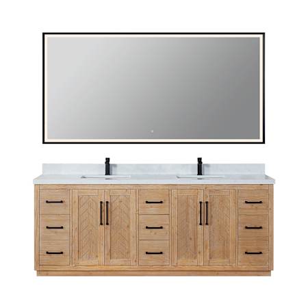 Altair Anais 84" Free Standing Double Basin Vanity Set with Cabinet, Engineered Stone Vanity Top, and Framed Mirror Light Brown