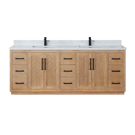Altair Anais 84" Free Standing Double Basin Vanity Set with Cabinet and Engineered Stone Vanity Top Light Brown
