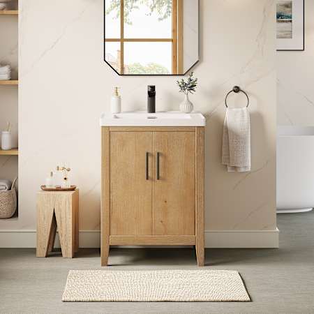 Altair Solara 24" Free Standing Single Basin Vanity Set with Cabinet and Ceramic Vanity Top Weathered Fir