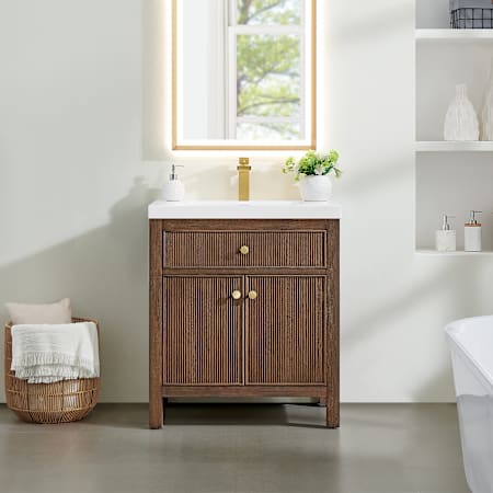 Altair Cerrito 30" Free Standing Single Basin Vanity Set with Cabinet and Engineered Stone Vanity Top Brown Brushed Oak