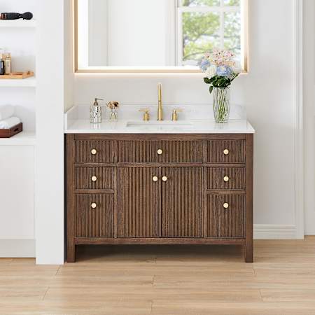 Altair Cerrito 48" Free Standing Single Basin Vanity Set with Cabinet and Engineered Stone Vanity Top Brown Oak