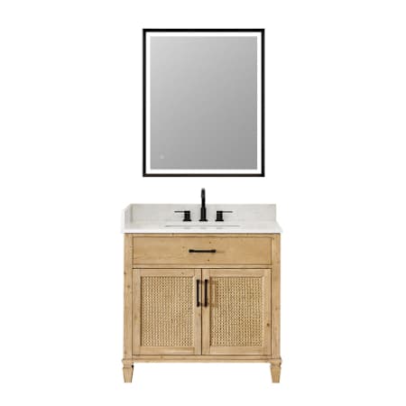 Altair Salome 36" Free Standing Single Basin Vanity Set with Cabinet, Engineered Stone Vanity Top, and Framed Mirror Weathered Fir