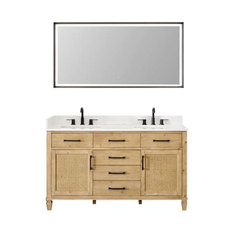 Altair Salome 60" Free Standing Double Basin Vanity Set with Cabinet, Engineered Stone Vanity Top, and Framed Mirror Weathered Fir