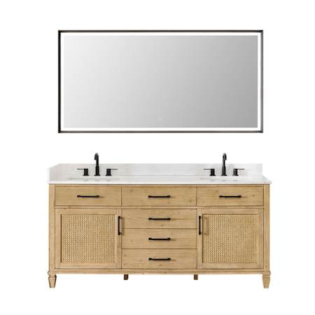 Altair Salome 72" Free Standing Double Basin Vanity Set with Cabinet, Engineered Stone Vanity Top, and Framed Mirror Weathered Fir