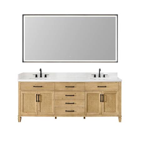 Altair Salome 84" Free Standing Double Basin Vanity Set with Cabinet, Engineered Stone Vanity Top, and Framed Mirror Weathered Fir