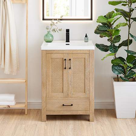 Altair Bondi 24" Free Standing Single Basin Vanity Set with Cabinet and Ceramic Vanity Top Light Brown