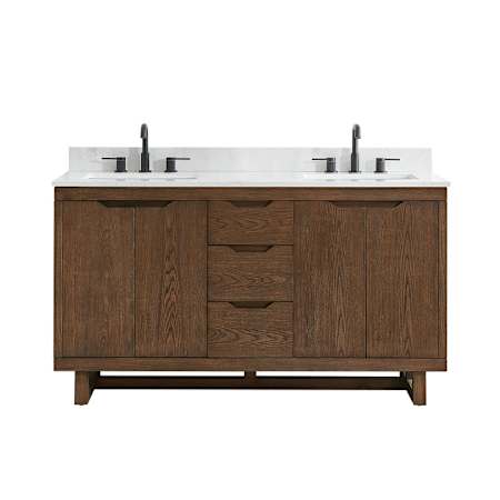 Altair Mowry 60" Free Standing Double Basin Vanity Set with Cabinet and Engineered Stone Vanity Top Brown Brushed Oak