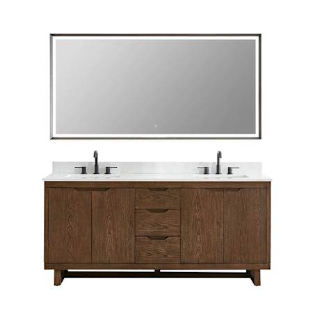 Altair Mowry 72" Free Standing Double Basin Vanity Set with Cabinet, Engineered Stone Vanity Top, and Framed Mirror Brown Brushed Oak