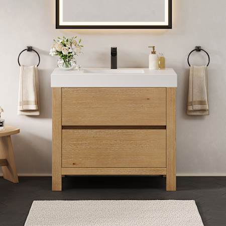 Altair Cascadia 36" Free Standing Single Basin Vanity Set with Cabinet and Engineered Stone Vanity Top Weathered Fir