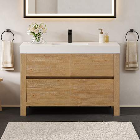 Altair Cascadia 48" Free Standing Single Basin Vanity Set with Cabinet and Engineered Stone Vanity Top Weathered Fir