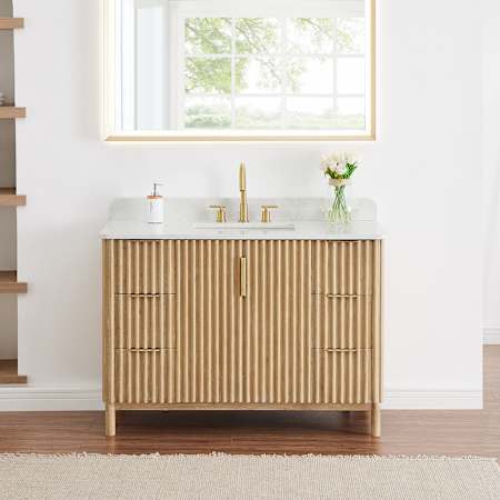 Altair Sierra 48" Free Standing Single Basin Vanity Set with Cabinet and Engineered Stone Vanity Top Washed Light Brown