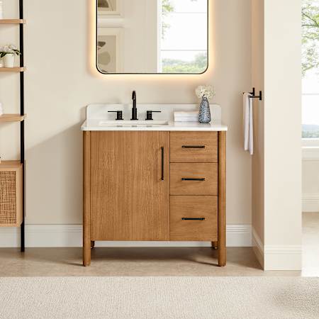 Altair Velora 36" Free Standing Single Basin Vanity Set with Cabinet and Engineered Stone Vanity Top Mango Brown