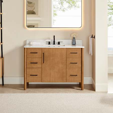 Altair Velora 48" Free Standing Single Basin Vanity Set with Cabinet and Engineered Stone Vanity Top Mango Brown