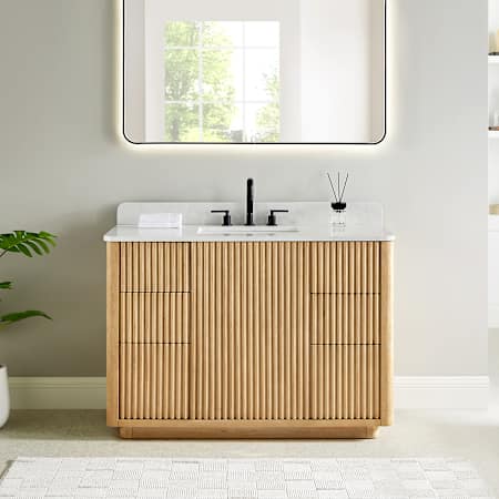Altair Clayton 48" Free Standing Single Basin Vanity Set with Cabinet and Engineered Stone Vanity Top Washed Light Brown