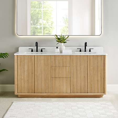 Altair Clayton 72" Free Standing Double Basin Vanity Set with Cabinet and Engineered Stone Vanity Top Washed Light Brown