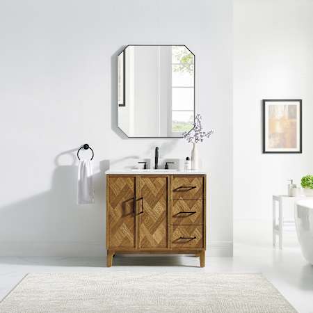 Altair Clara 36" Free Standing Single Basin Vanity Set with Cabinet and Quartz Vanity Top Weathered Brown