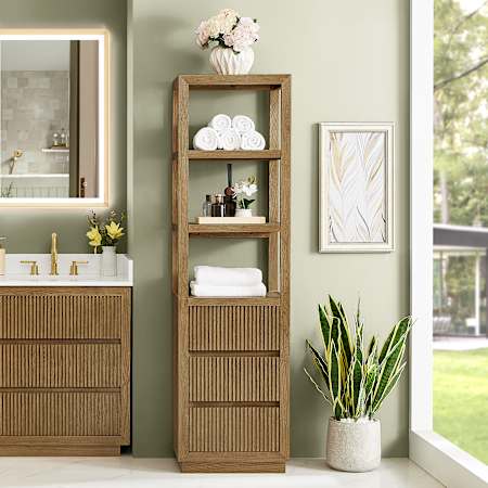 Altair Navan 72" Wood Free Standing Linen Tower Weathered Brown